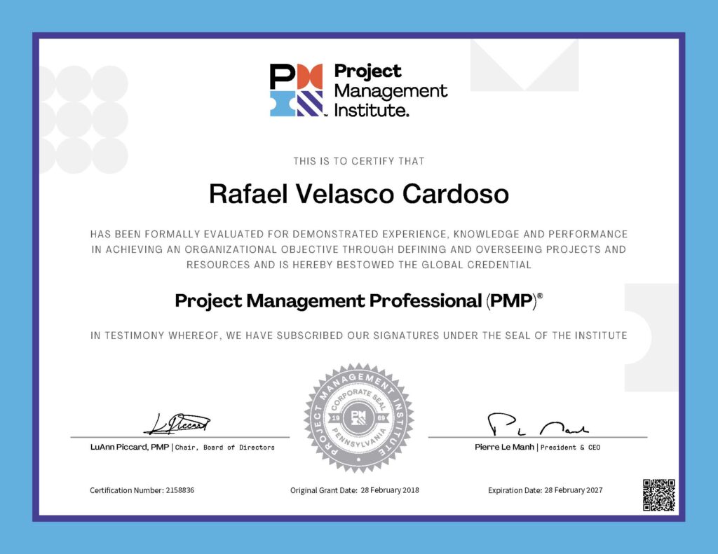 PMI Certfication Rafael Velasco PMP